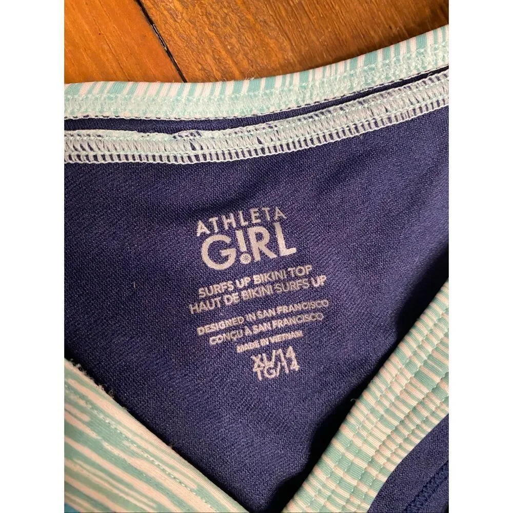 Athleta XL 14 Girl Surfs Up Bikini Top blue floral swimwear